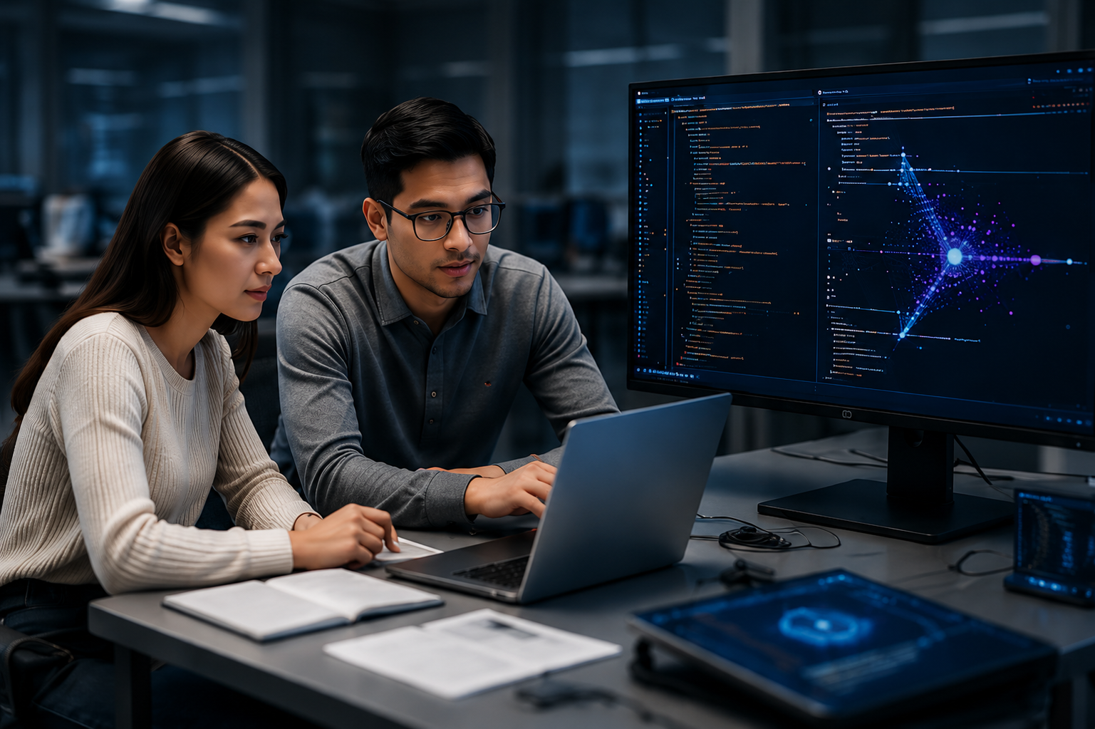 PhD students working on computer science research